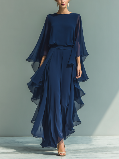 Dames chiffon set met ruches en elegante pasvorm - StudioMarella