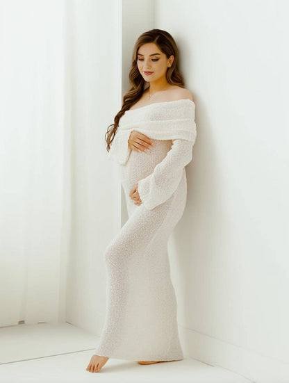 Dames Zwangerschapsjurk Lange Mouwen Off-shoulder Zwart Elegant