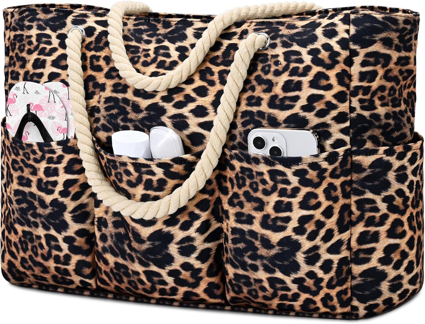 Strandtas XXL Canvas met Rits Waterdicht 7 Vakken Zandvrij Zwembadtas Reistas Shopper Schoudertas voor Vakantie