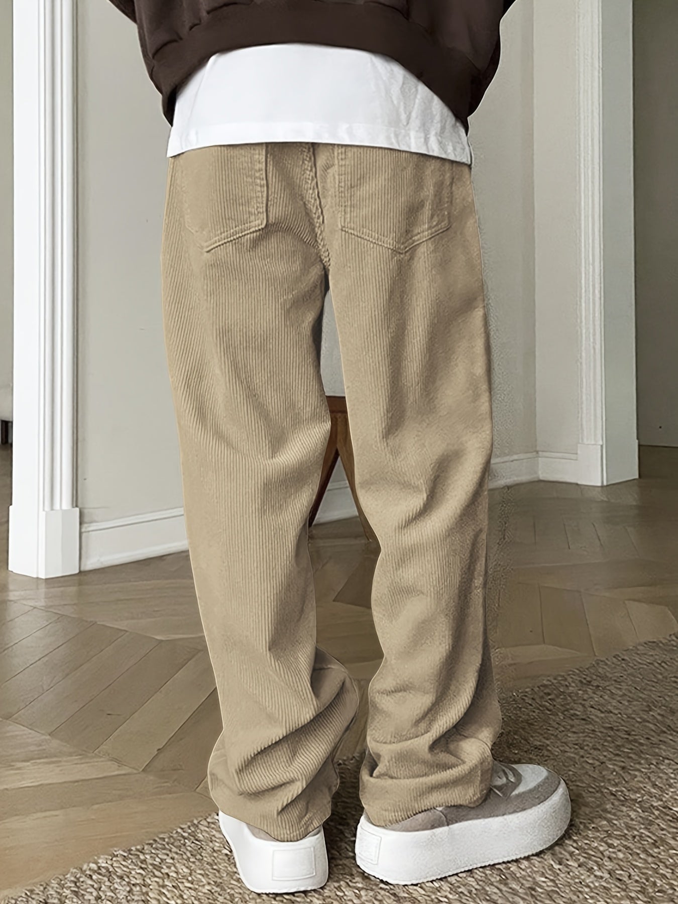 Casual Broek Corduroy Effen Kleur Met Koordsluiting