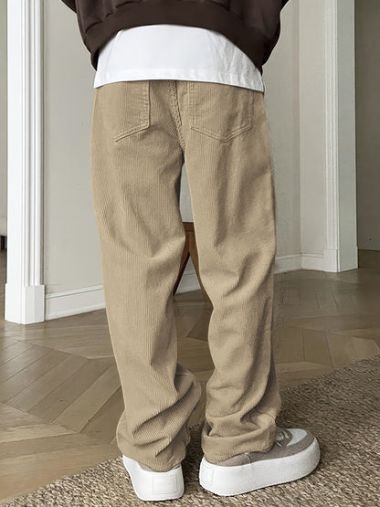 Casual Broek Corduroy Effen Kleur Met Koordsluiting