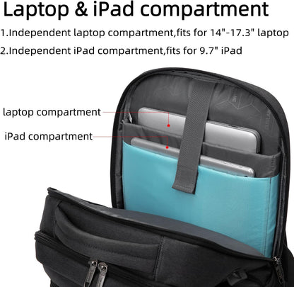 Waterdichte Laptop Reisrugzak met USB-Oplaadpoort & Georganiseerde Opslag – 13-17 Inch