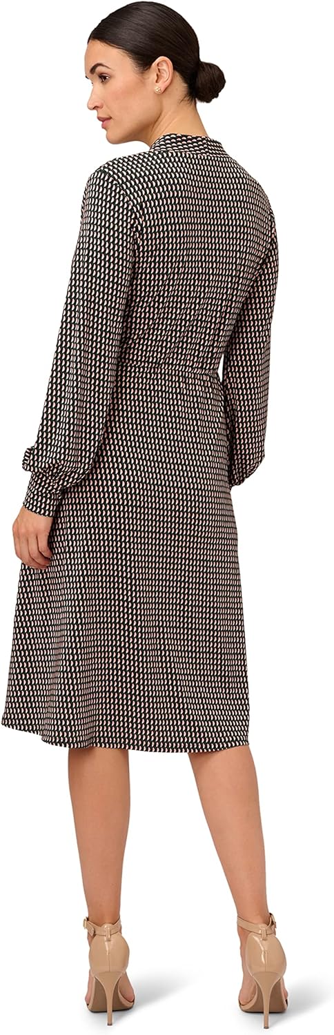 Midi Jurk Lange Mouw voor Vrouwen Elegante Wrap Design