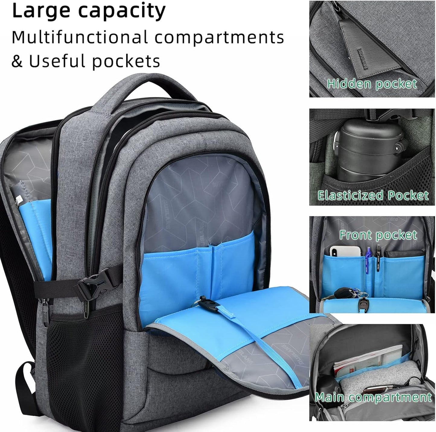 Waterdichte Laptop Reisrugzak met USB-Oplaadpoort & Georganiseerde Opslag – 13-17 Inch