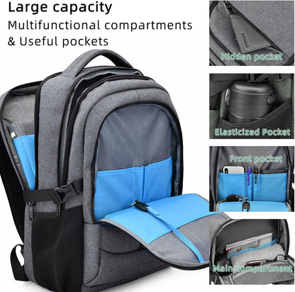 Waterdichte Laptop Reisrugzak met USB-Oplaadpoort & Georganiseerde Opslag – 13-17 Inch