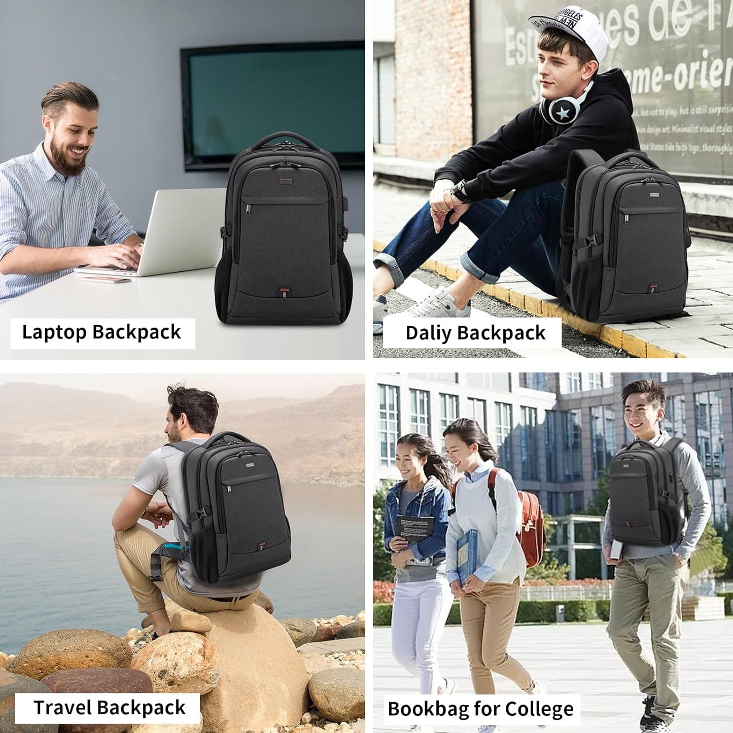 Waterdichte Laptop Reisrugzak met USB-Oplaadpoort & Georganiseerde Opslag – 13-17 Inch