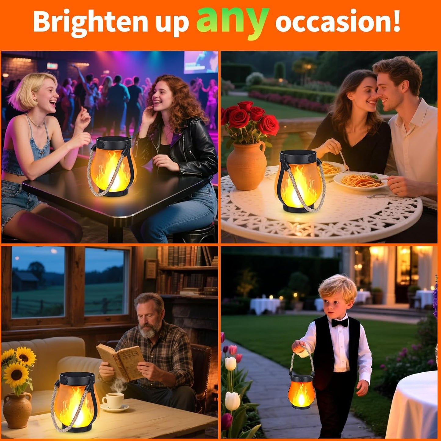 Solar Lantaarn met Vlameffect LED Verlichting Inclusief USB Oplaadoptie Weersbestendig Tuinverlichting Automatische Schemersensor Draadloos Buiten Terras Balkon