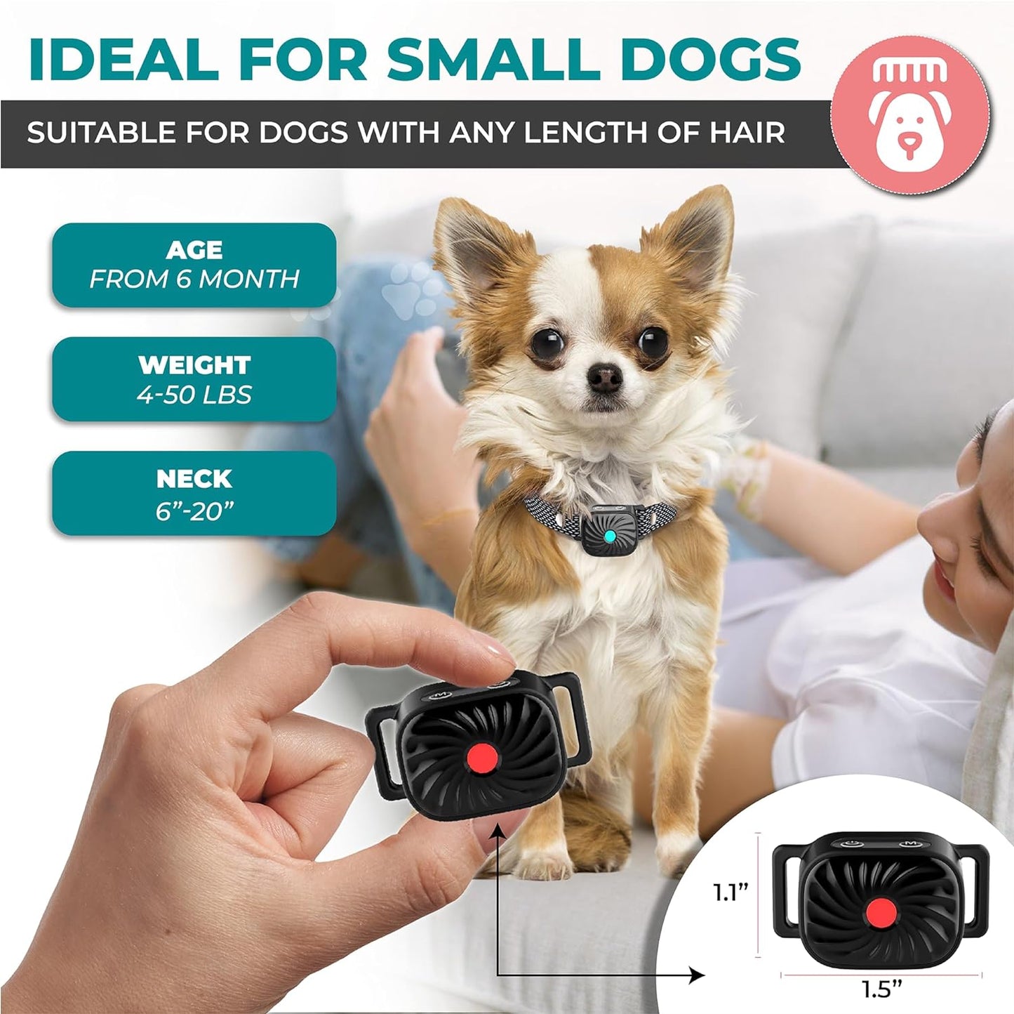 Anti-blaf Halsband voor Kleine Honden met Trillingen en Geluid | Verstelbaar 15-50 cm | Waterdicht IP87 | Hondentraining Oplossing