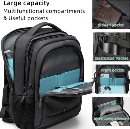 Waterdichte Laptop Reisrugzak met USB-Oplaadpoort & Georganiseerde Opslag – 13-17 Inch