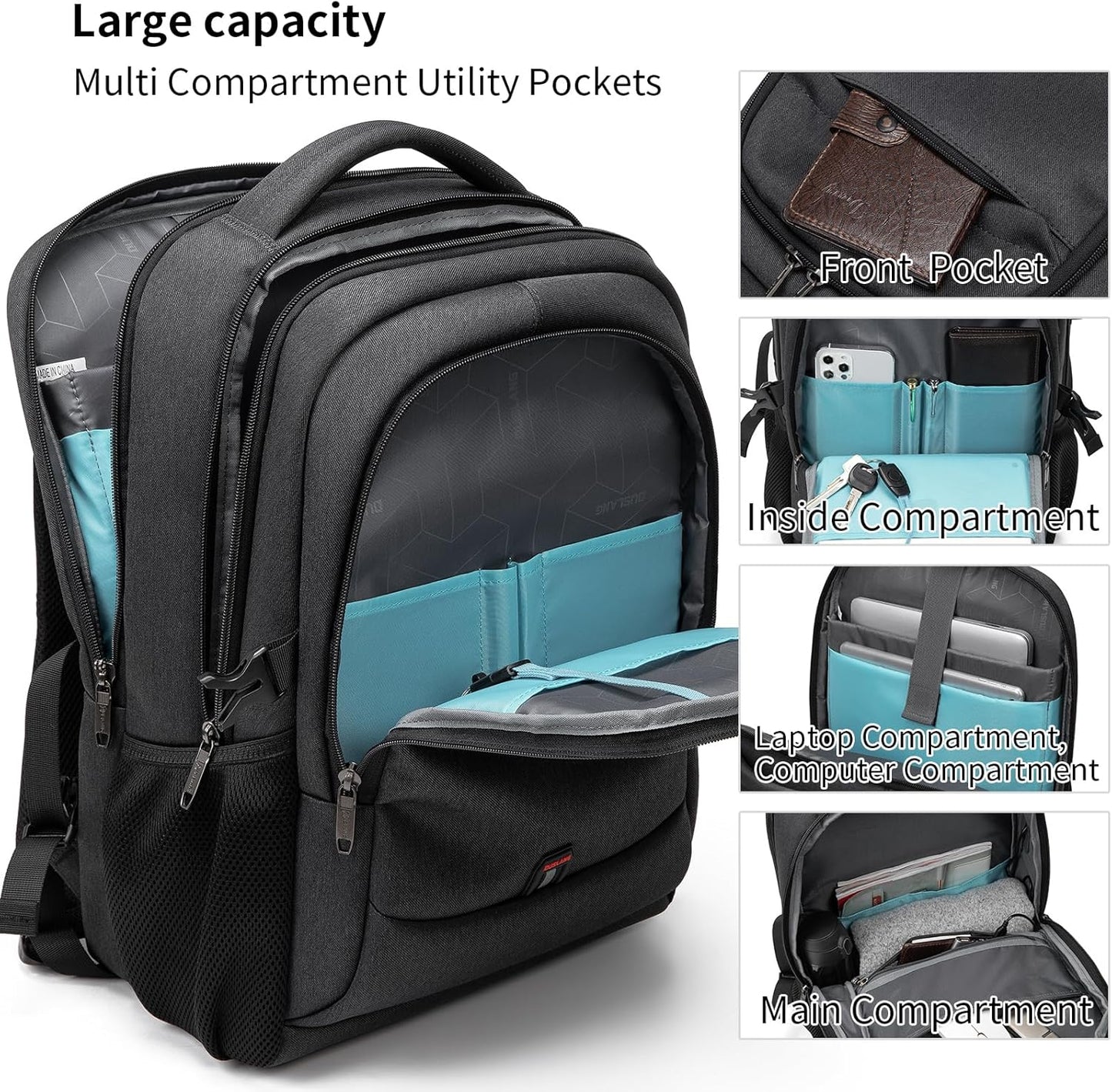 Waterdichte Laptop Reisrugzak met USB-Oplaadpoort & Georganiseerde Opslag – 13-17 Inch