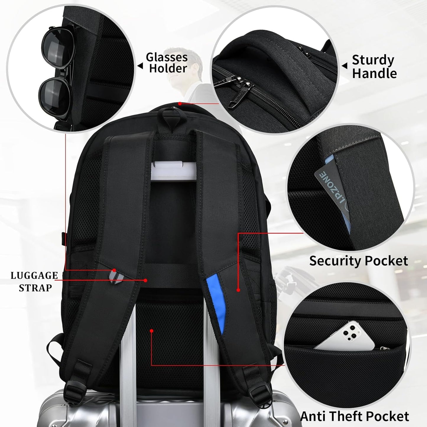 Waterdichte Laptop Reisrugzak met USB-Oplaadpoort & Georganiseerde Opslag – 13-17 Inch
