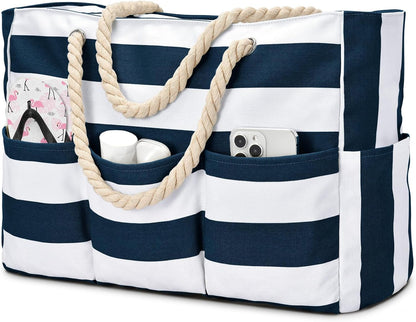 Strandtas XXL Canvas met Rits Waterdicht 7 Vakken Zandvrij Zwembadtas Reistas Shopper Schoudertas voor Vakantie