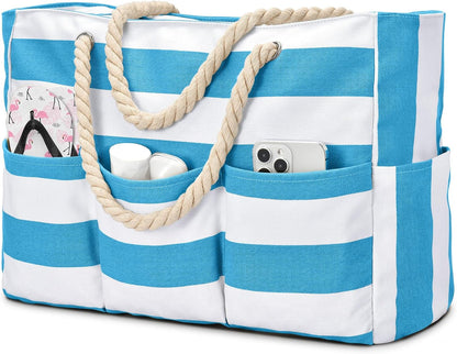 Strandtas XXL Canvas met Rits Waterdicht 7 Vakken Zandvrij Zwembadtas Reistas Shopper Schoudertas voor Vakantie