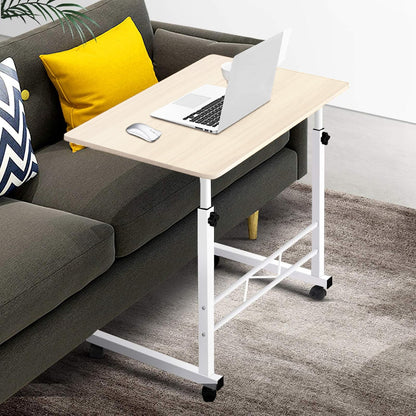 Verstelbare Laptoptafel Op Wielen Wit Staal Hout Hoogte Instelbaar Sofa Bijzettafel