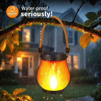 Solar Lantaarn met Vlameffect LED Verlichting Inclusief USB Oplaadoptie Weersbestendig Tuinverlichting Automatische Schemersensor Draadloos Buiten Terras Balkon