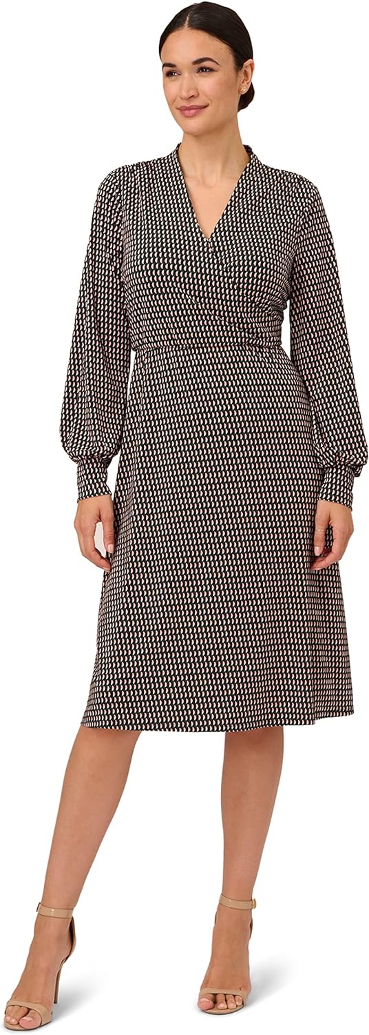 Midi Jurk Lange Mouw voor Vrouwen Elegante Wrap Design