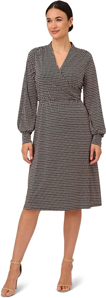 Midi Jurk Lange Mouw voor Vrouwen Elegante Wrap Design