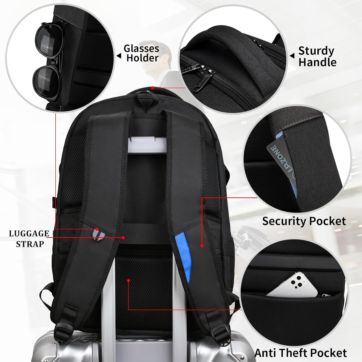 Waterdichte Laptop Reisrugzak met USB-Oplaadpoort & Georganiseerde Opslag – 13-17 Inch