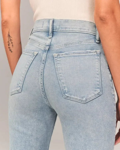 Hoge Taille Jeans Flared Comfortabele Katoen Stretch
