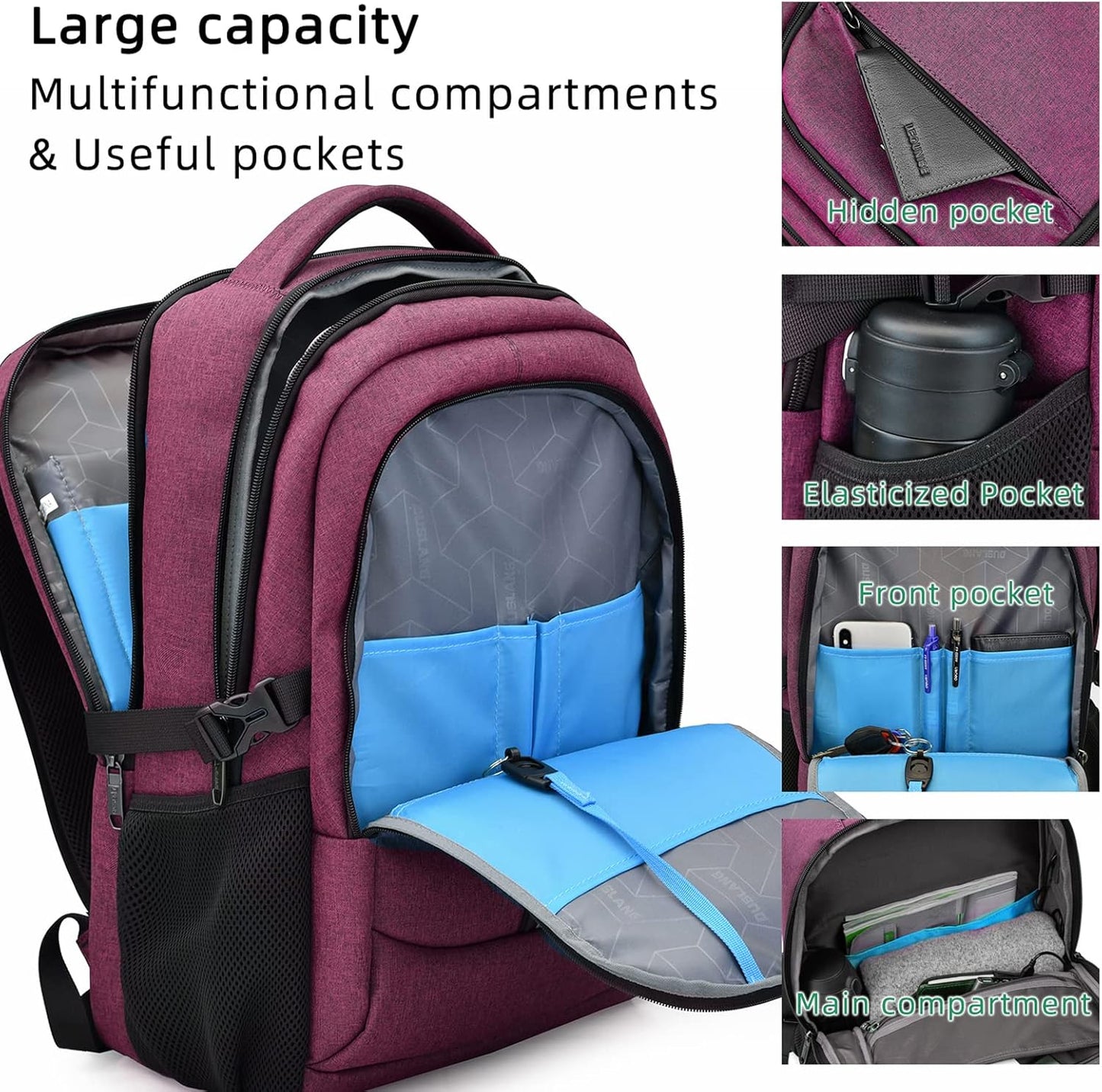 Waterdichte Laptop Reisrugzak met USB-Oplaadpoort & Georganiseerde Opslag – 13-17 Inch