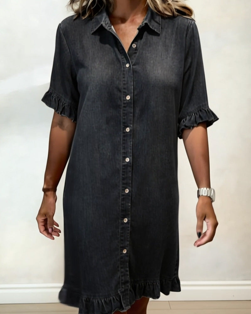 Dames Denim Jurk Met Rimpeling Slim Fit