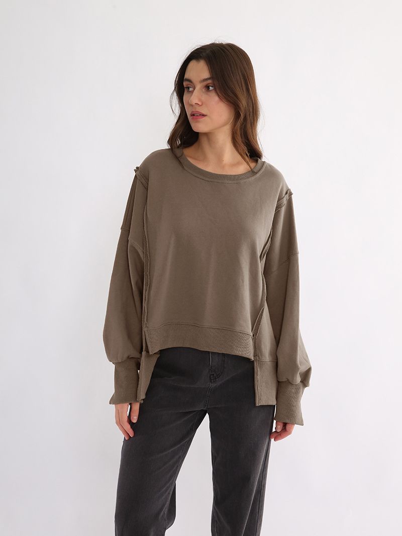 Dames Sweater Warme Losse Trui met Rauwe Boorden