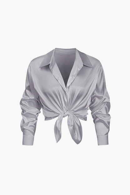 Vrouwelijke Blouse van Satijn Lang Mouw Elegant Model