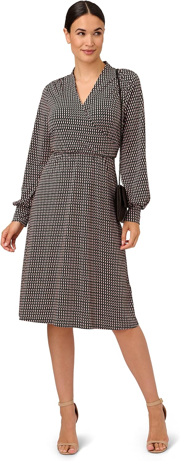 Midi Jurk Lange Mouw voor Vrouwen Elegante Wrap Design