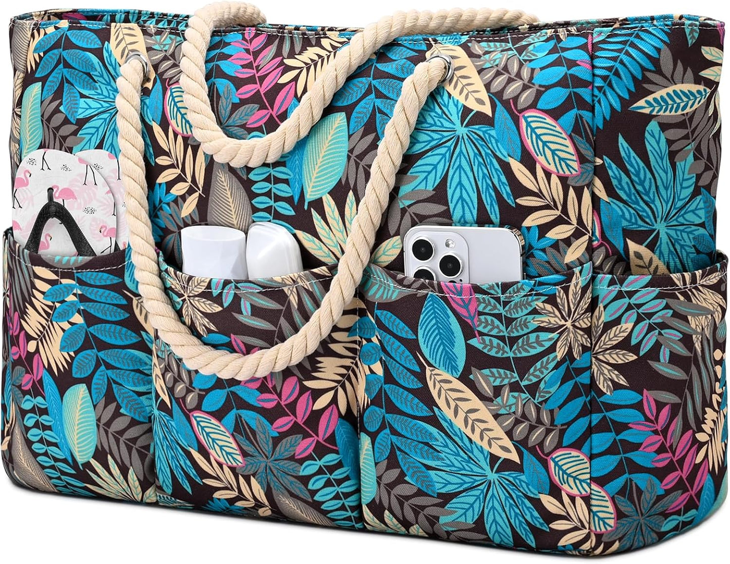 Strandtas XXL Canvas met Rits Waterdicht 7 Vakken Zandvrij Zwembadtas Reistas Shopper Schoudertas voor Vakantie