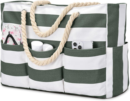 Strandtas XXL Canvas met Rits Waterdicht 7 Vakken Zandvrij Zwembadtas Reistas Shopper Schoudertas voor Vakantie