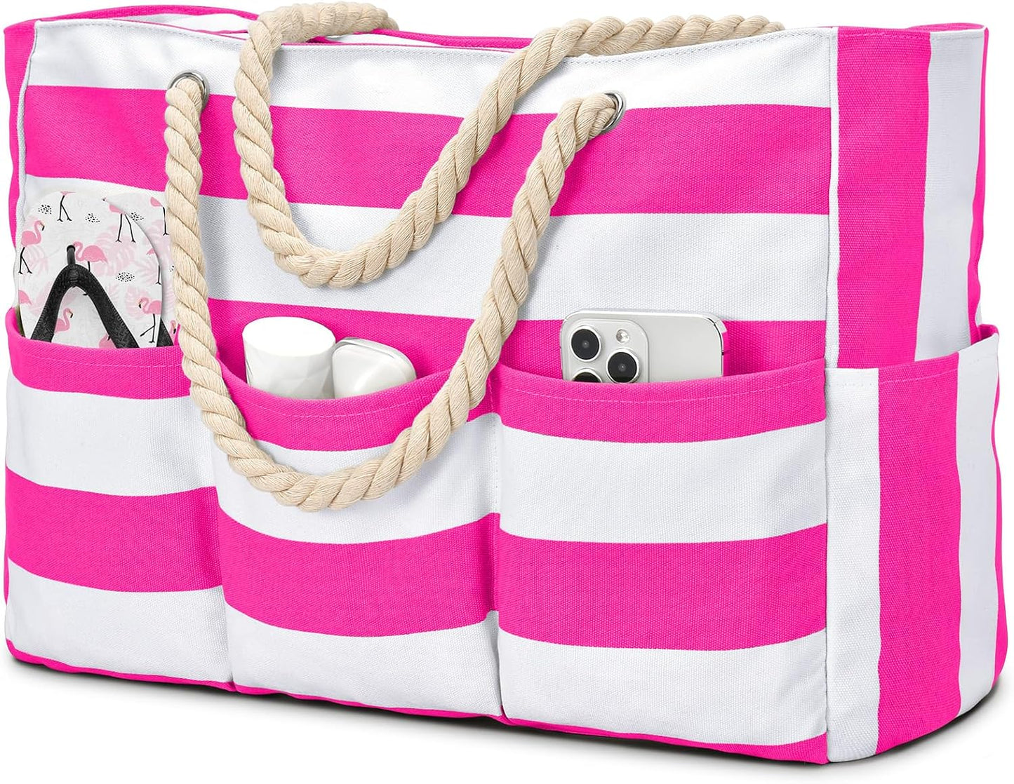Strandtas XXL Canvas met Rits Waterdicht 7 Vakken Zandvrij Zwembadtas Reistas Shopper Schoudertas voor Vakantie
