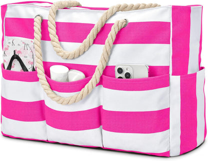 Strandtas XXL Canvas met Rits Waterdicht 7 Vakken Zandvrij Zwembadtas Reistas Shopper Schoudertas voor Vakantie