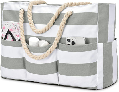 Strandtas XXL Canvas met Rits Waterdicht 7 Vakken Zandvrij Zwembadtas Reistas Shopper Schoudertas voor Vakantie