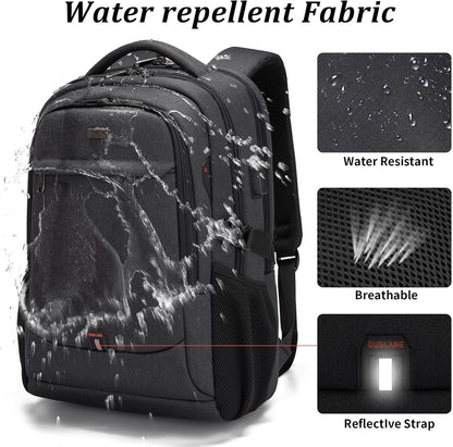 Waterdichte Laptop Reisrugzak met USB-Oplaadpoort & Georganiseerde Opslag – 13-17 Inch