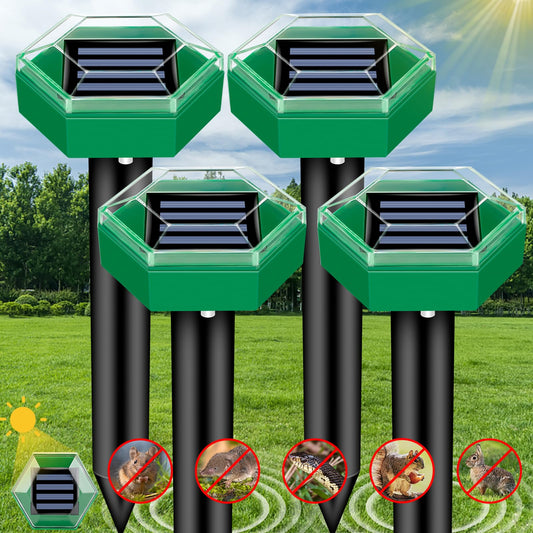 Ultrasone Mollenverjager op Zonne-Energie Set van 4 voor Tuin en Gazon | Beschermt tot 465m² per Stuk | Waterdicht IP65 | Diervriendelijk zonder Gif of Vallen