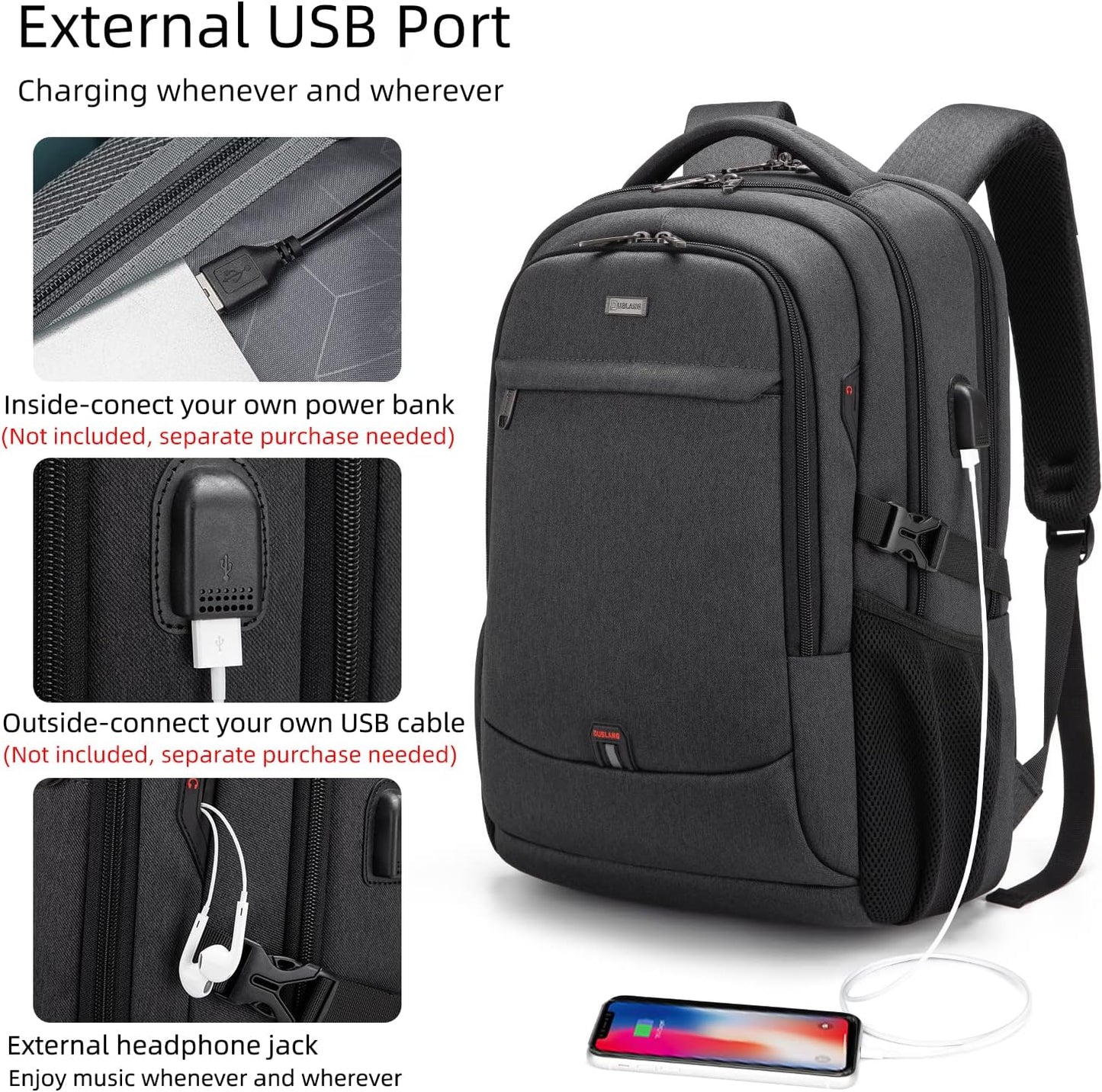 Waterdichte Laptop Reisrugzak met USB-Oplaadpoort & Georganiseerde Opslag – 13-17 Inch