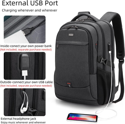 Waterdichte Laptop Reisrugzak met USB-Oplaadpoort & Georganiseerde Opslag – 13-17 Inch
