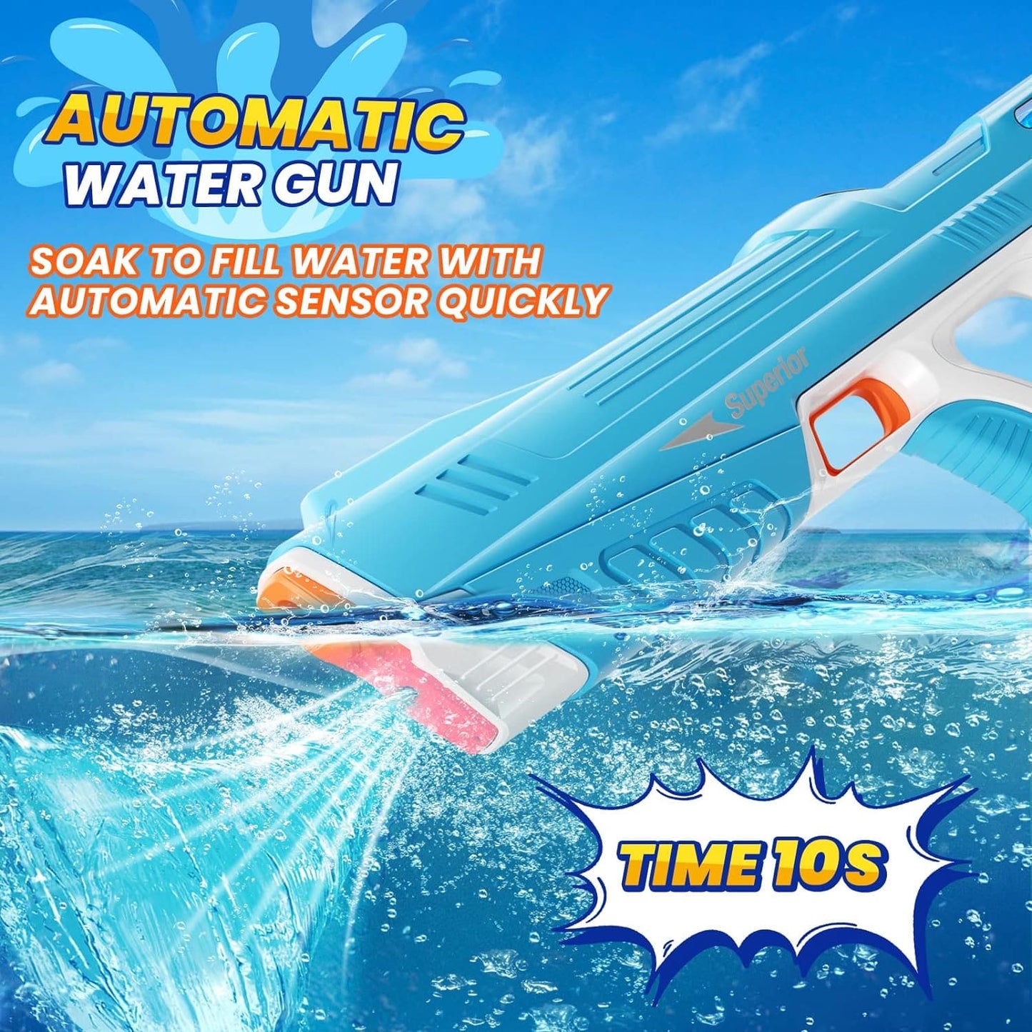 Waterpistool met Groot Bereik 12 Meter – Elektrisch Waterspeelgoed voor Kinderen en Volwassenen met 250+ Schoten Capaciteit