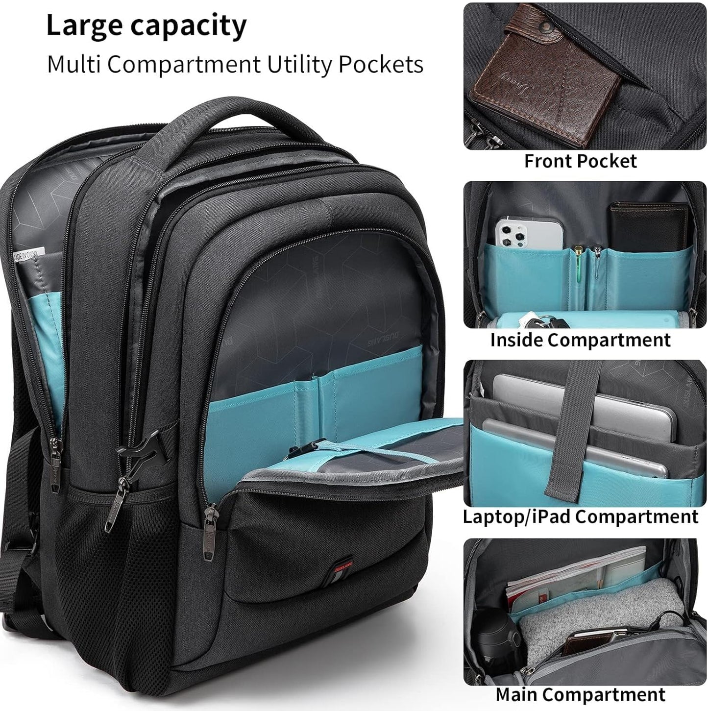 Waterdichte Laptop Reisrugzak met USB-Oplaadpoort & Georganiseerde Opslag – 13-17 Inch