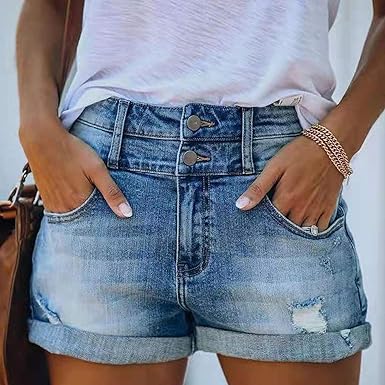 Dames Denim Shorts Gescheurd Vintage Stijl