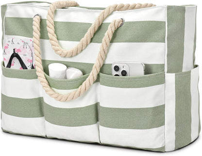 Strandtas XXL Canvas met Rits Waterdicht 7 Vakken Zandvrij Zwembadtas Reistas Shopper Schoudertas voor Vakantie