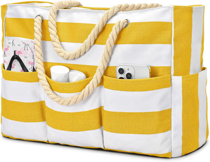 Strandtas XXL Canvas met Rits Waterdicht 7 Vakken Zandvrij Zwembadtas Reistas Shopper Schoudertas voor Vakantie