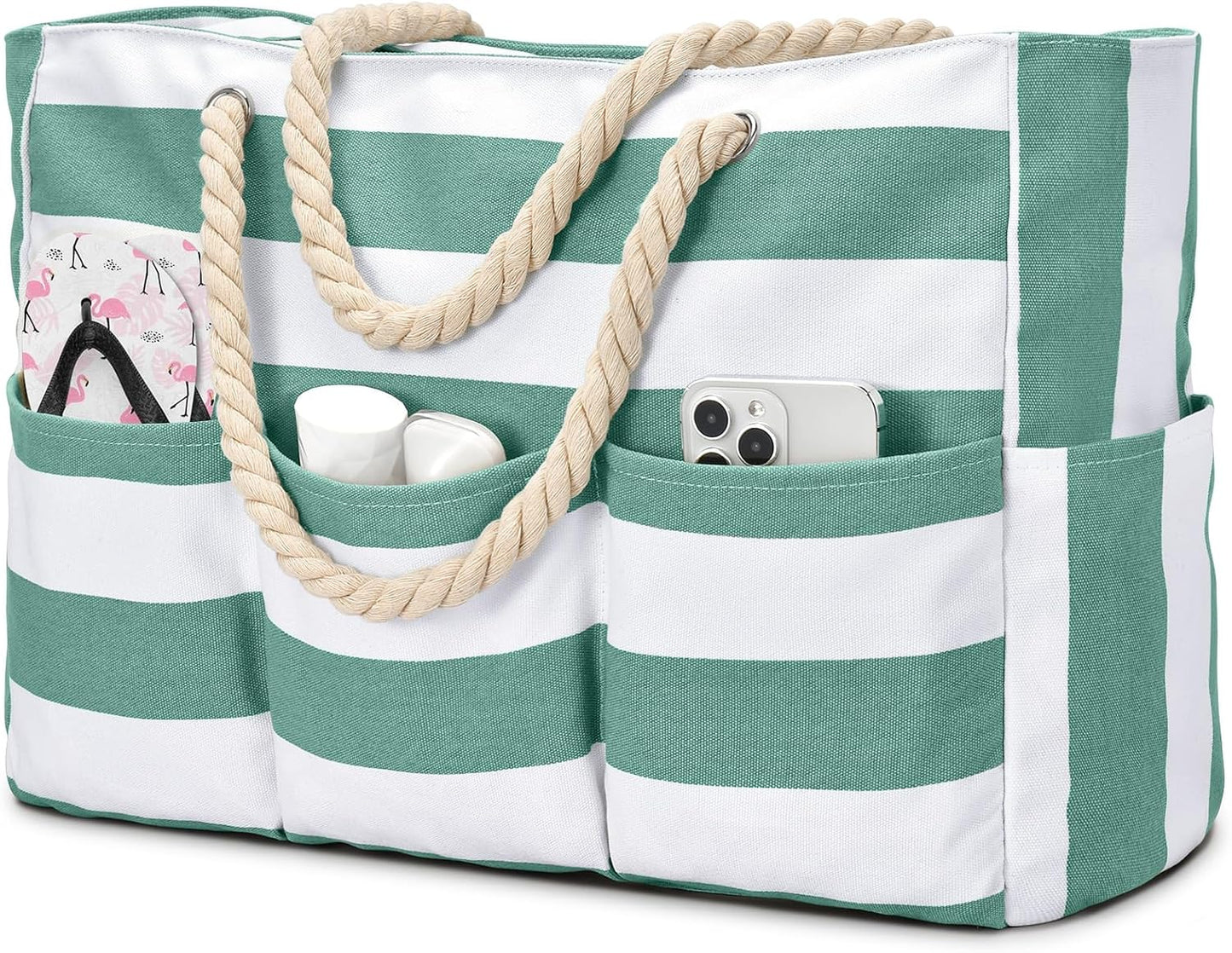 Strandtas XXL Canvas met Rits Waterdicht 7 Vakken Zandvrij Zwembadtas Reistas Shopper Schoudertas voor Vakantie
