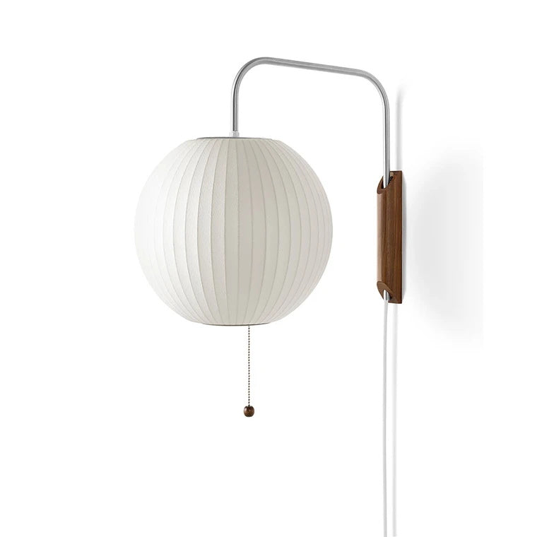 Wandlamp Zijden Kap Walnoot Metaal Wit Woonkamer Slaapkamer