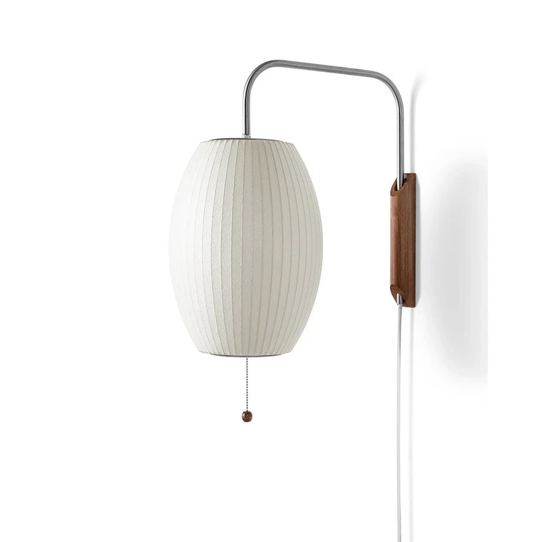 Wandlamp Zijden Kap Walnoot Metaal Wit Woonkamer Slaapkamer
