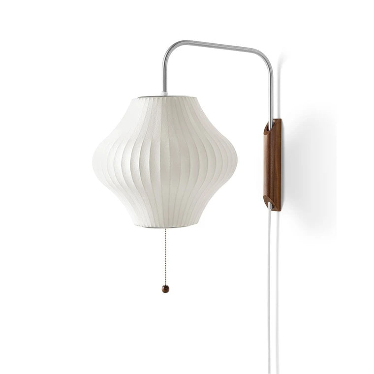 Wandlamp Zijden Kap Walnoot Metaal Wit Woonkamer Slaapkamer