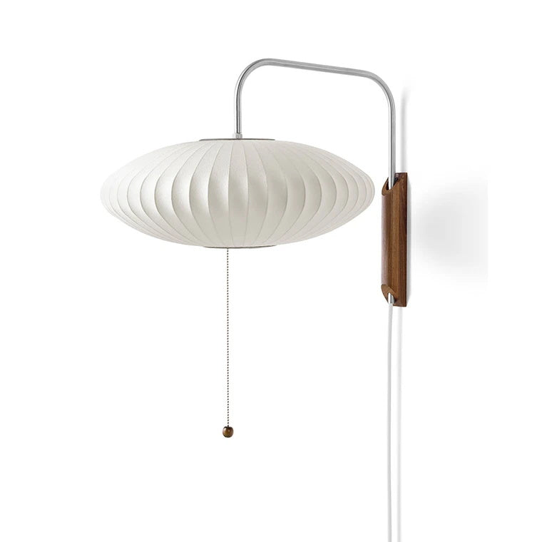 Wandlamp Zijden Kap Walnoot Metaal Wit Woonkamer Slaapkamer