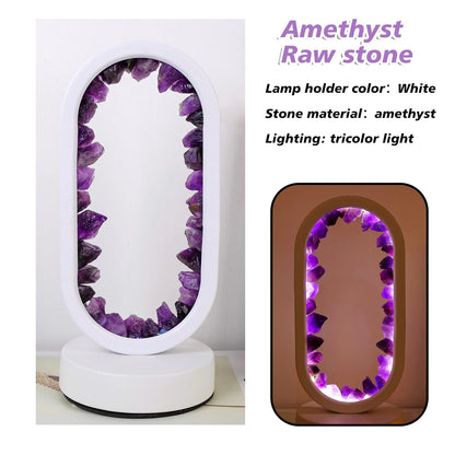 Tafellamp Amethist Handgemaakt Natuurkristal LED E14 Paars Roze Sfeer Slaapkamer Meditatie Yoga Rustgevend Decoratie Innerlijke Rust