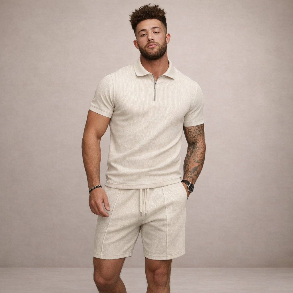 Heren Poloshirt en Shorts Set Slim Fit Ademend Korte Mouw