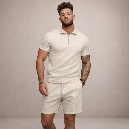 Heren Poloshirt en Shorts Set Slim Fit Ademend Korte Mouw